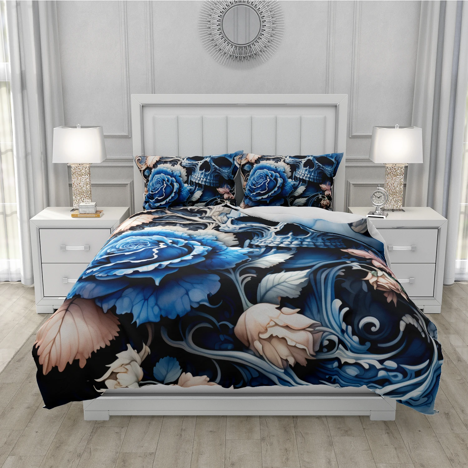 3D Blue Skull Bedding set Duvet/Quilt/Comforter Cover sets human skeleton Bed Linen Halloween King Queen Full Gothic Duvet Cover