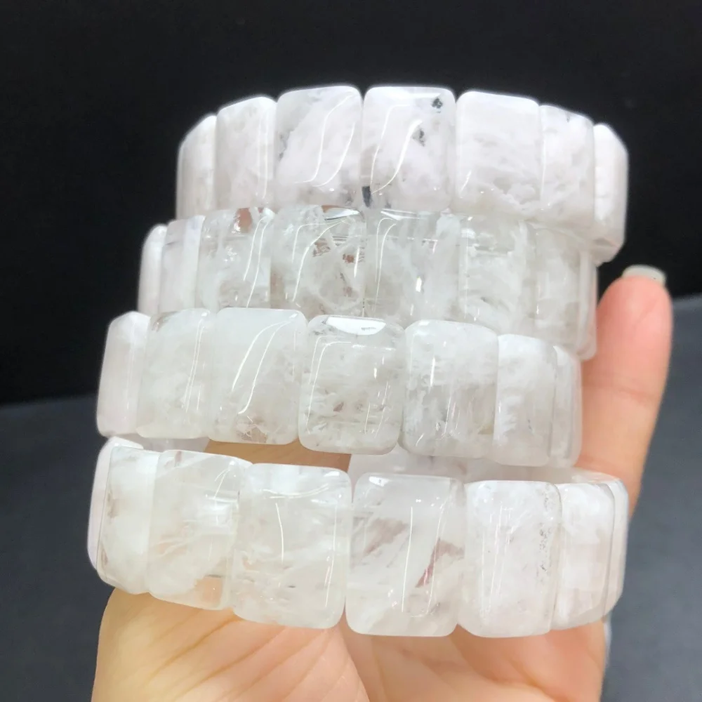 12X16MM Natural White Snowflake Garden Quartz Bangle Women Fengshui Jewelry Stretch Bangle Children Birthday Gift 1pcs