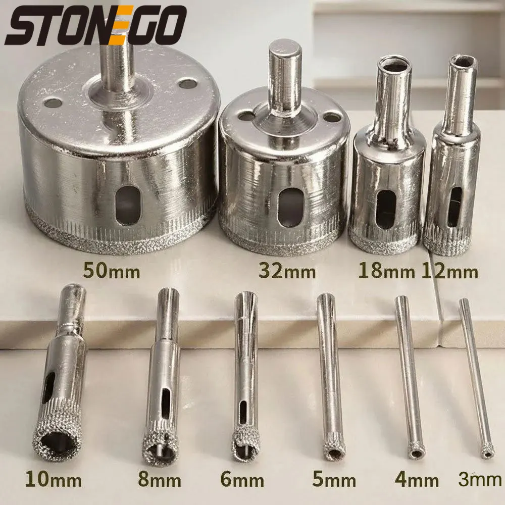 

10PCS Diamond Hole Saw Drill Bit Set 3-50mm for Glass Ceramic Tile Marble Porcelain Diamond Coated Hole Opener Cutter Tool