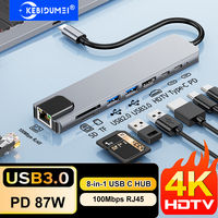 8 in 1 USB C Hub Type C 3.1 to 4K HDMI Adapter USB 3.0 Docking Station Type C Splitter with RJ45 SD/TF Card Reader PD for Laptop