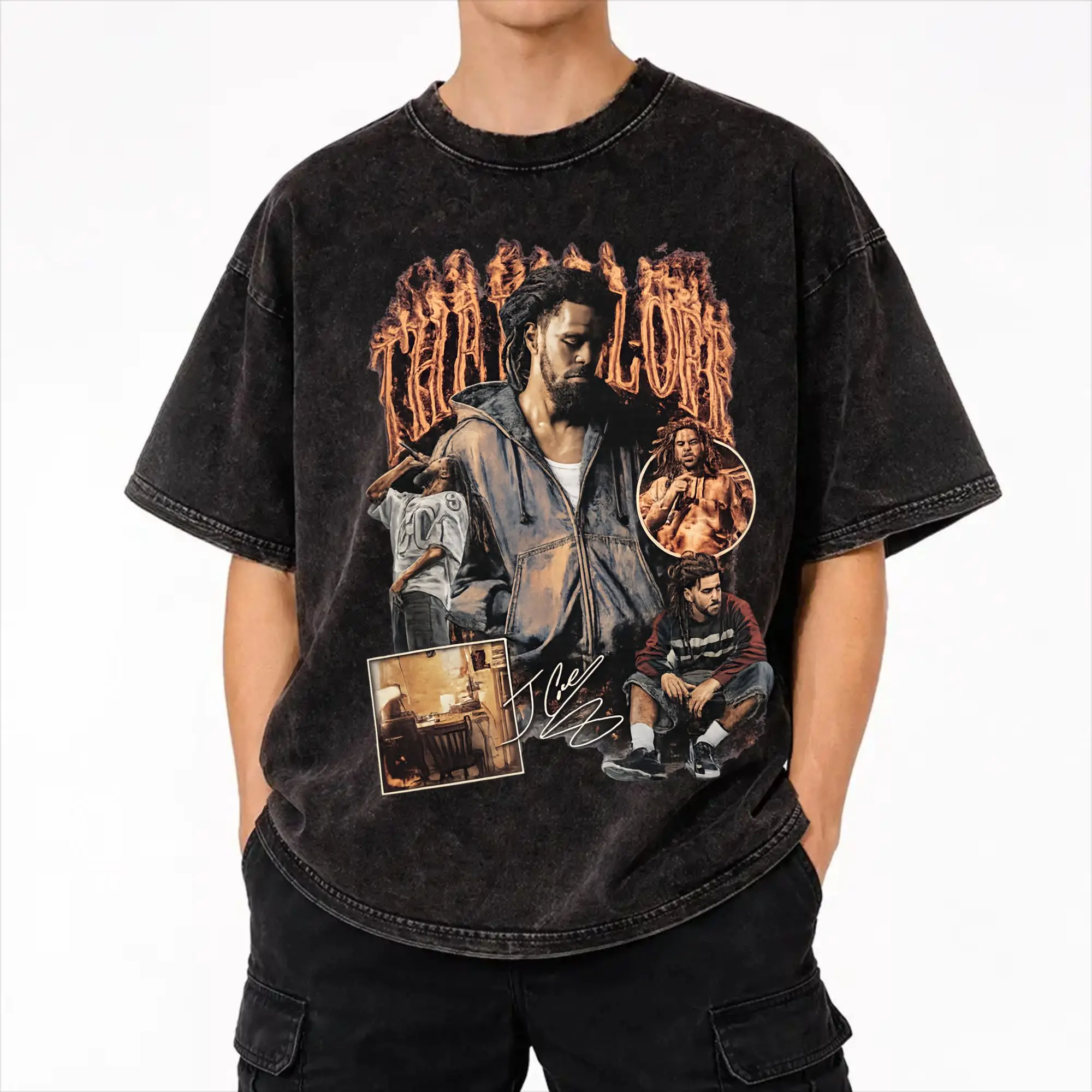 Summer J Cole The Fall Off 2026 Tour Washed T Shirt Outfit Harajuku T-Shirt  Men Women Tee Shirt