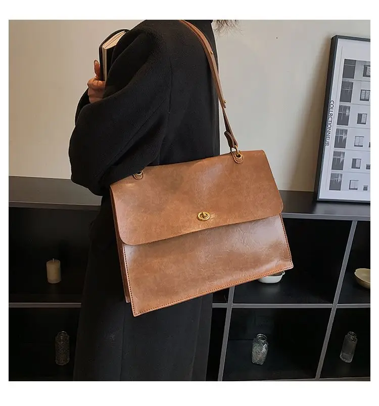 JIAERDI Vintage Coffee Shoulder Bag Women Preppy Style Leather Casual Crossbody Bags Female Retro Jk Briefcase Tote Bag Aethetic