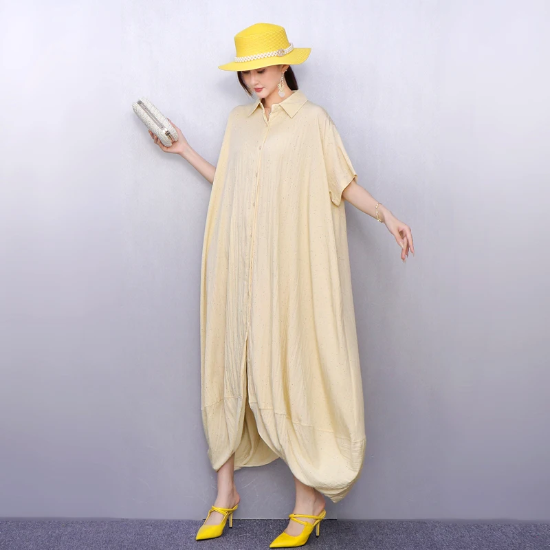 2025 sommer Neue Elegante Frauen Lose Shirts Lange Kleider Weibliche Mode Kurzarm Kleid Großhandel J1202