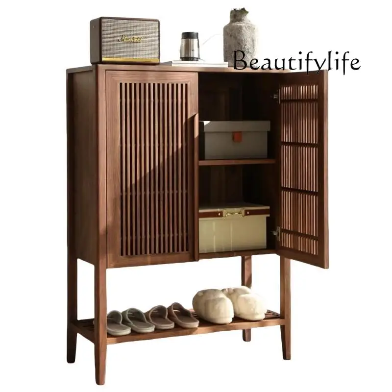 

New Chinese walnut shoe cabinet living room simple solid wood porch cabinet entrance foyer cabinet locker