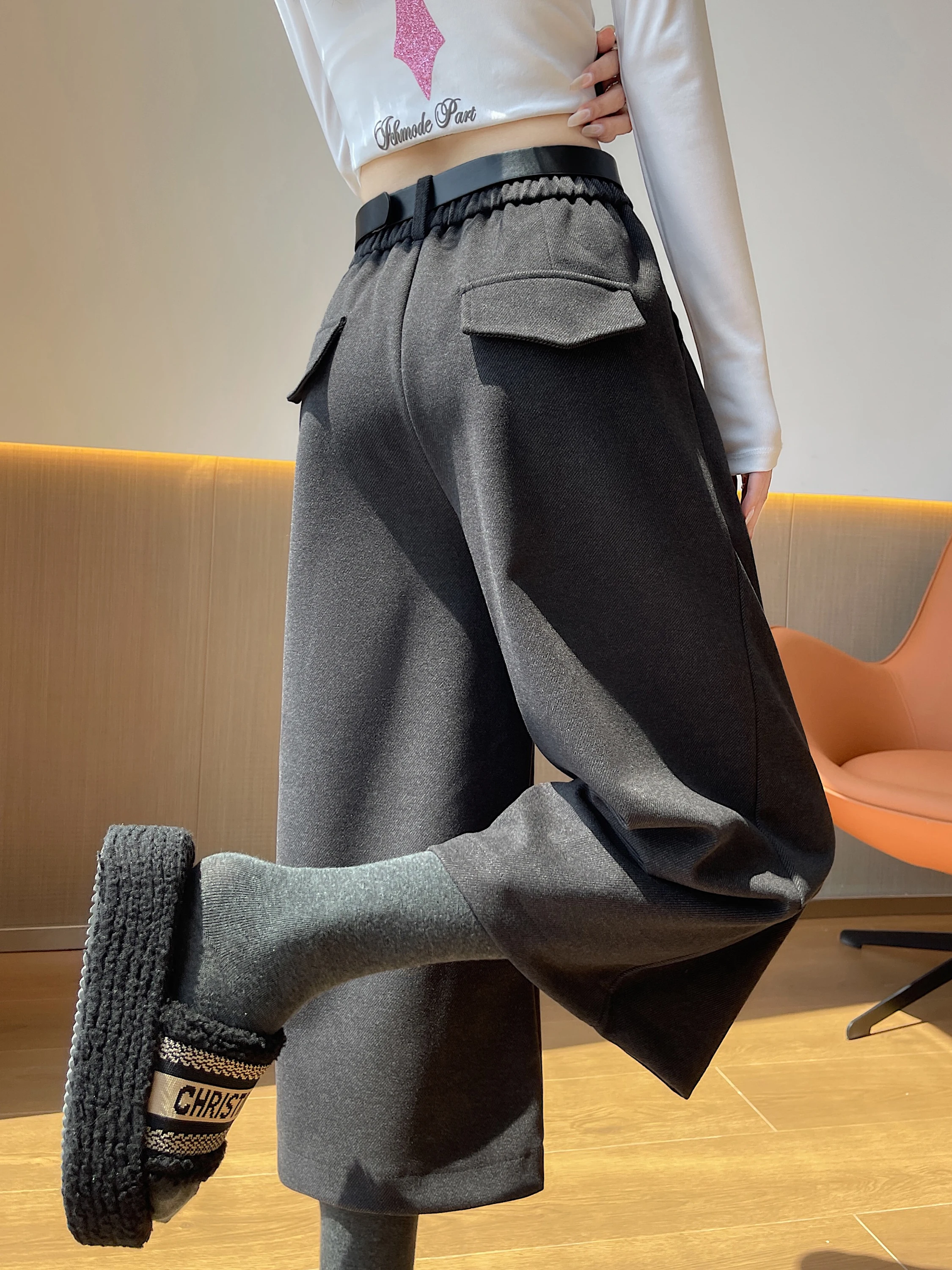 

Женские утепленные шерстяные брюки-палаццо с высокой талией, прямые, широкие, для осени и зимы