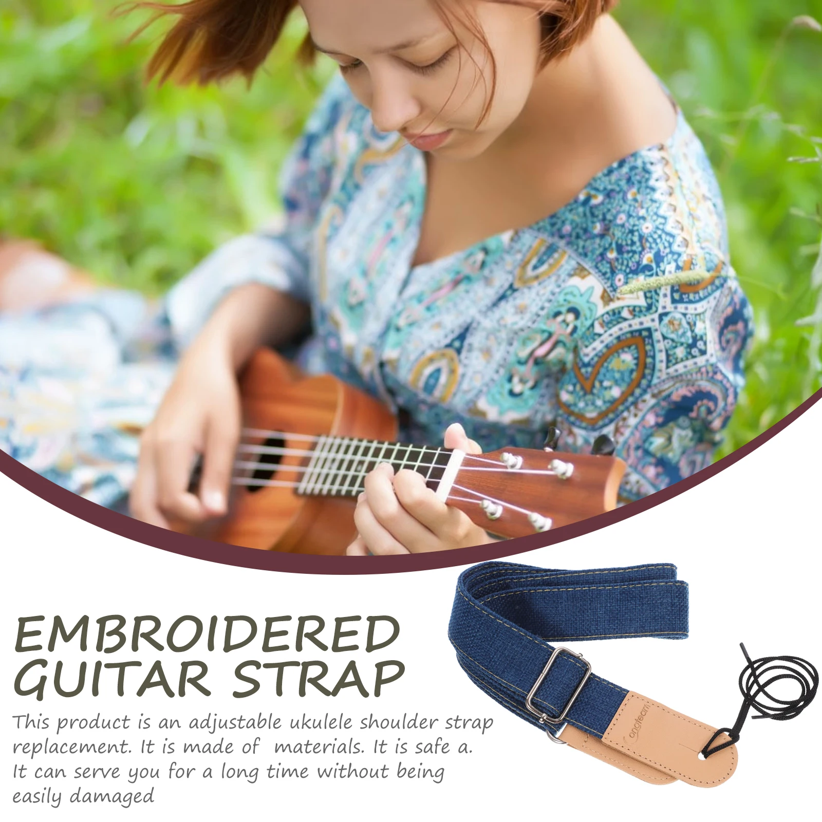 

Ukulele Cotton Linen Body Ends Metal Buckle Adjustable Guitar Strap For Ukulele Guitar Strap Light Grey