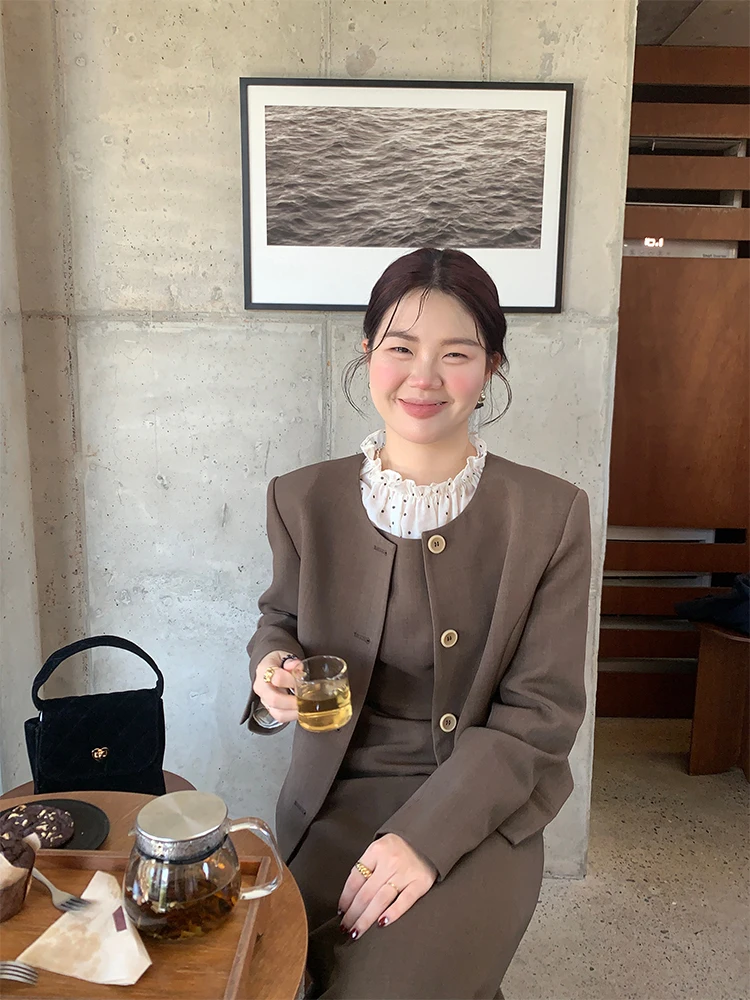 

Ele round Ne ort Coat Women's Faionable Fraance Sle Korean Version Fall Winter New Arrival Versatile Loose Fit ...