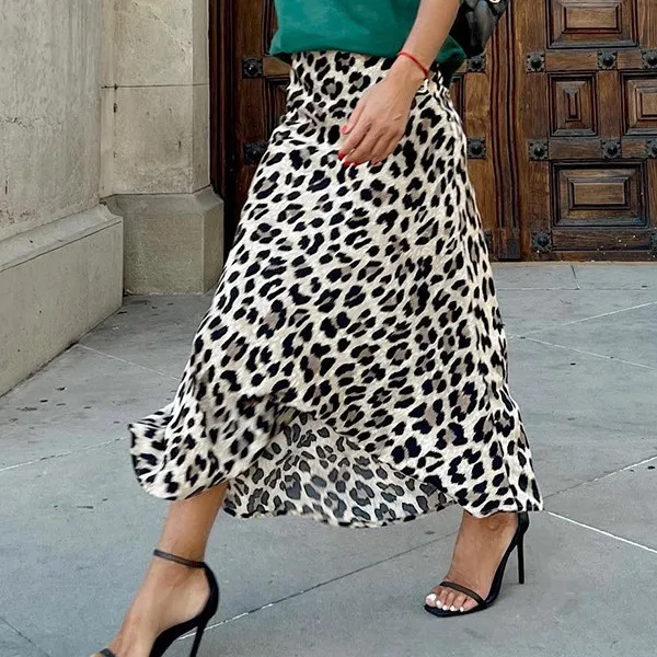 Women's Retro Leopard Print Half Length Skirt 2026 Summer New Fashionable Commuter High Waist Loose Mid Length Half Length Skirt
