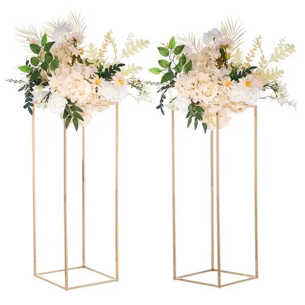 

VEVOR 2PCS 31.5inch High Wedding Flower Stand, Metal Vase Column Geometric Centerpiece Stands, Gold Rectangular Floral Display R