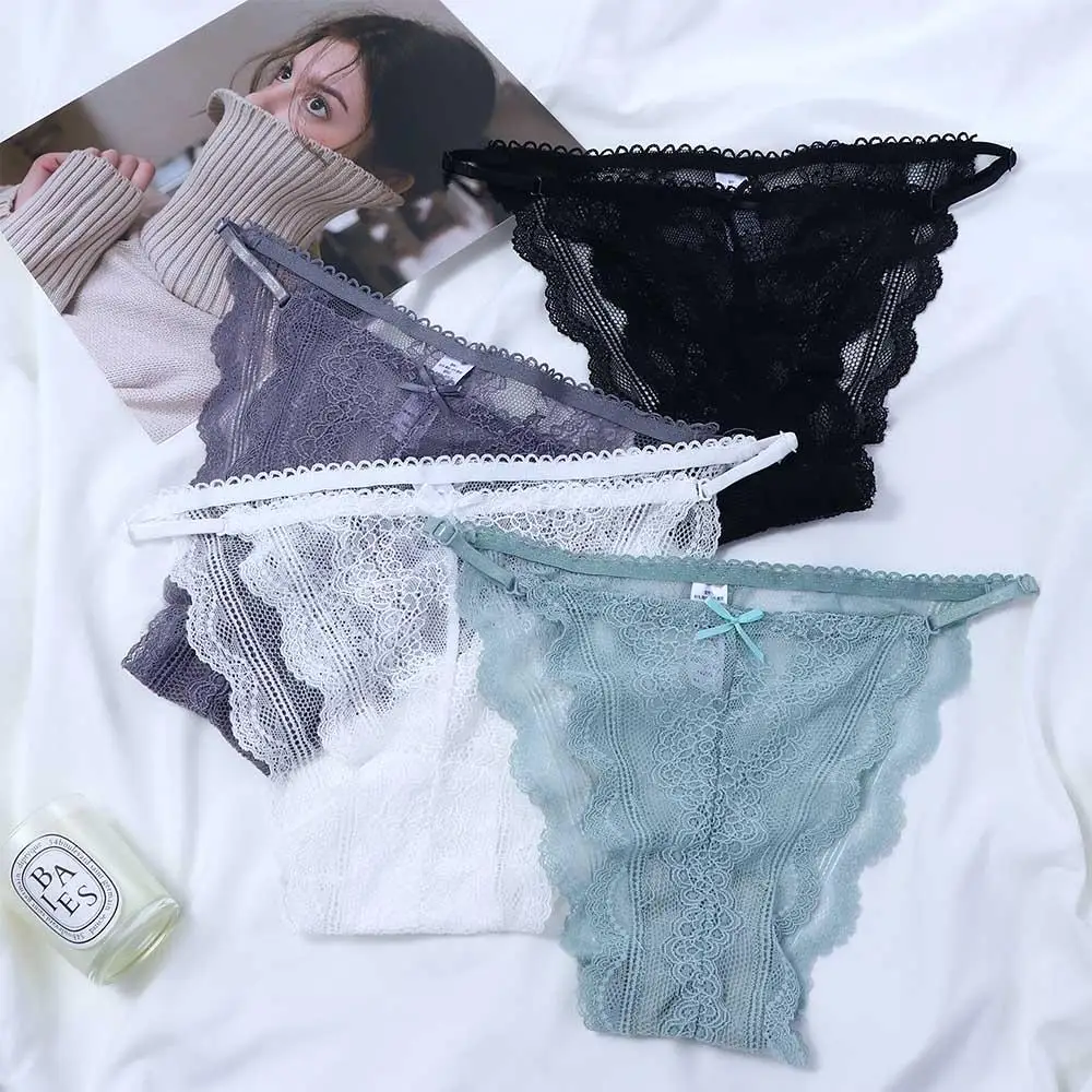 Calcinha de renda bordada floral para mulheres, cordão G transparente sem costura, cinto ajustável, cueca oca, tentação, tanga