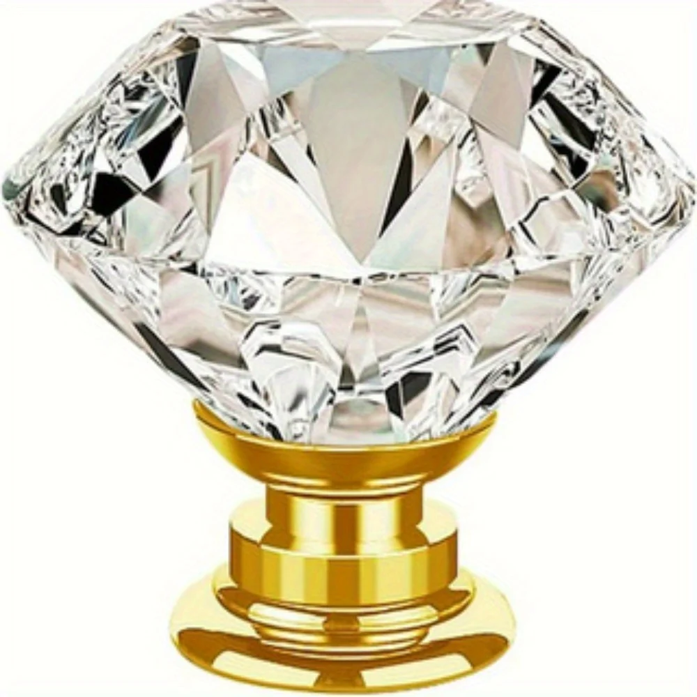 11 Pack Transparent Crystal Glass Door Handles Diamond Shaped Zinc Alloy Base Wardrobe Knobs And Drawer Pulls For Home