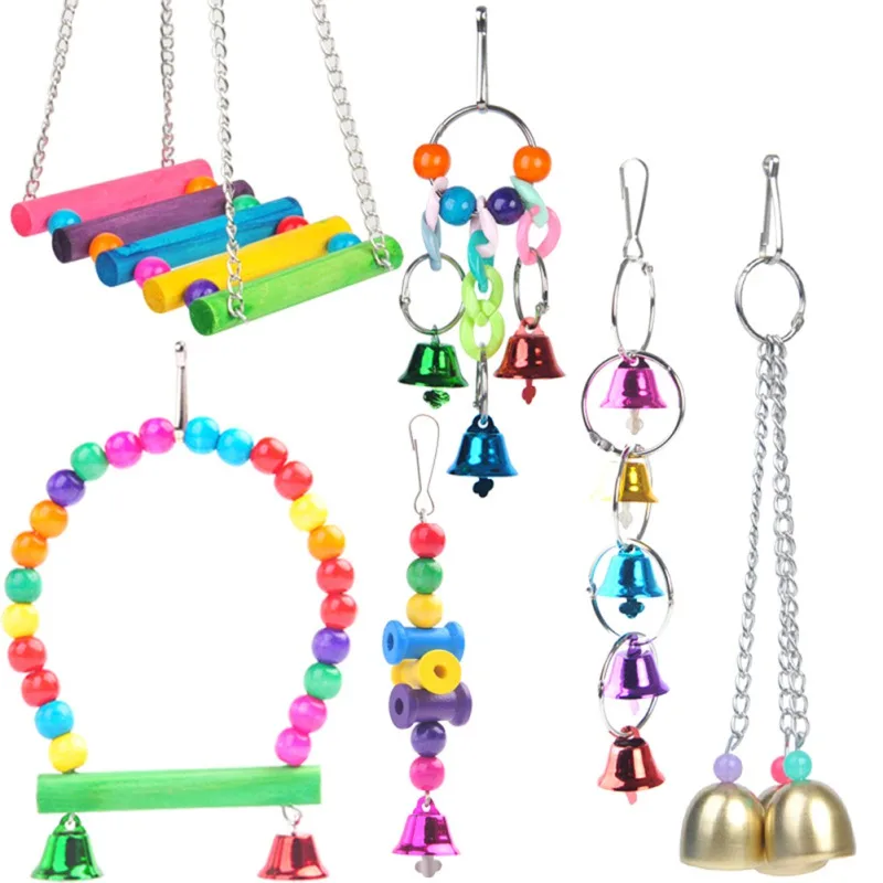 Bird Toys Set Parrot Swing Toys - Chewing Hanging Bell Pet Birds Cage Toys Suitable For Small Parakeets, Conures, Love Birds