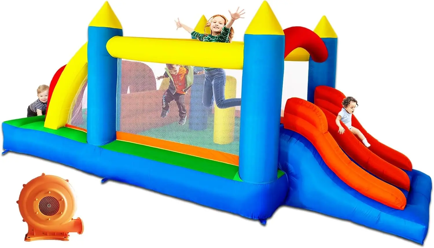 

Kids Inflatable Obstacle Bounce House with Dual Racing Slides, Crawl Tunnels, Climbing, Obstacles, Jumping Al