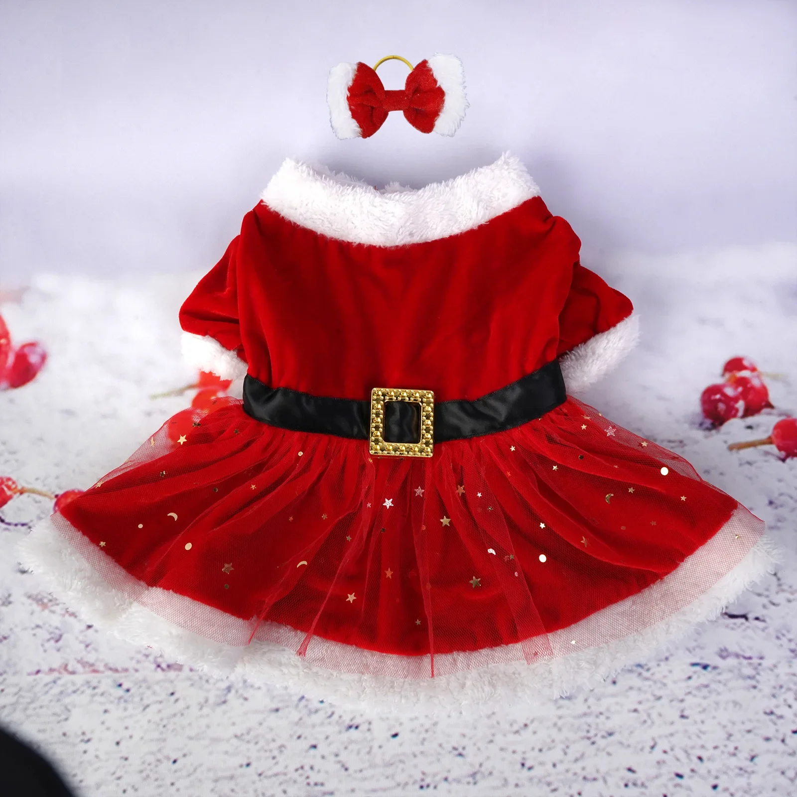 Christmas Pet Dress for Small Middle Dogs Kitten Skirt Puppy Fleece dress Xmas Clothes Chihuahua Poodle French Bulldog Outfits