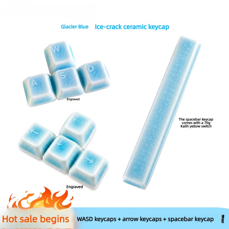 Custom Ceramic Keycaps Arrow Space Keys Wasd Ice Cracking Glazed Surface Cross Mechanical Keyboard Artisan Keycap Gift