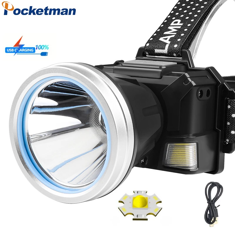 

Powerful 30w Led Headlamp Headlight Fixed Focus Head Lamp Flashlight Torch Built-in Battery Rechargeable Fishing Lantern