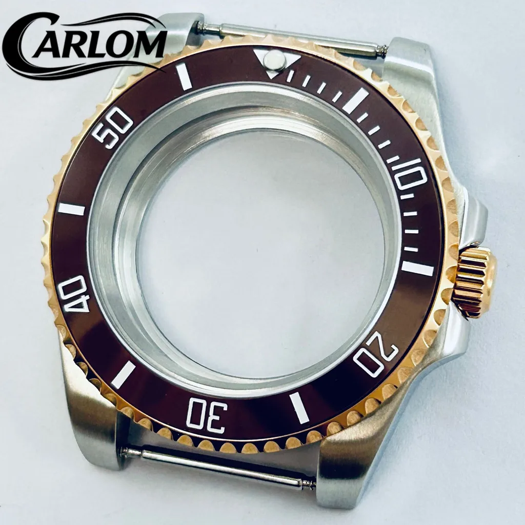 40mm NH Silver Rose Watch Case For NH34 NH35 NH36 NH38 ETA2824 PT5000 Movement Sapphire Glass Waterproof Brown Ceramic Bezel