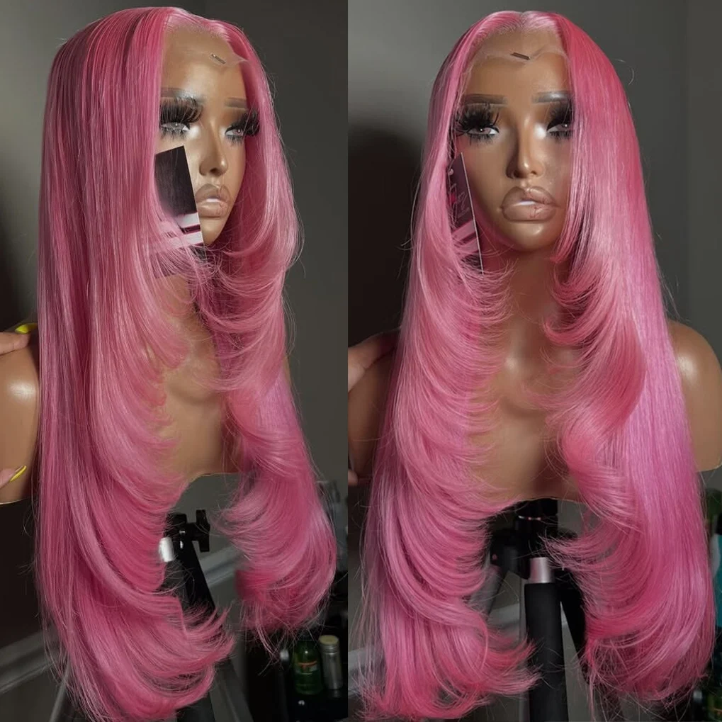 الطبقات قطع الوردي الدانتيل شعر مستعار أمامي 13x4 طويل موجة طبيعية الشعر الاصطناعية غلويليس الاستخدام اليومي شعر مستعار مقاومة للحرارة تأثيري الطرف #3