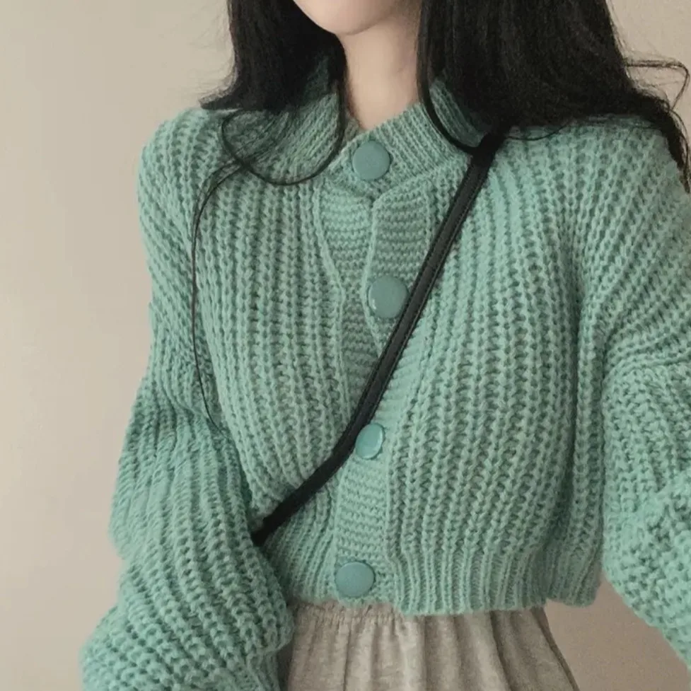 

Женский вязаный открытый кардиган, свитер, свободный круглый, весна-осень, мягкая милая верхняя одежда, утягивающее пальто, фонарь Све