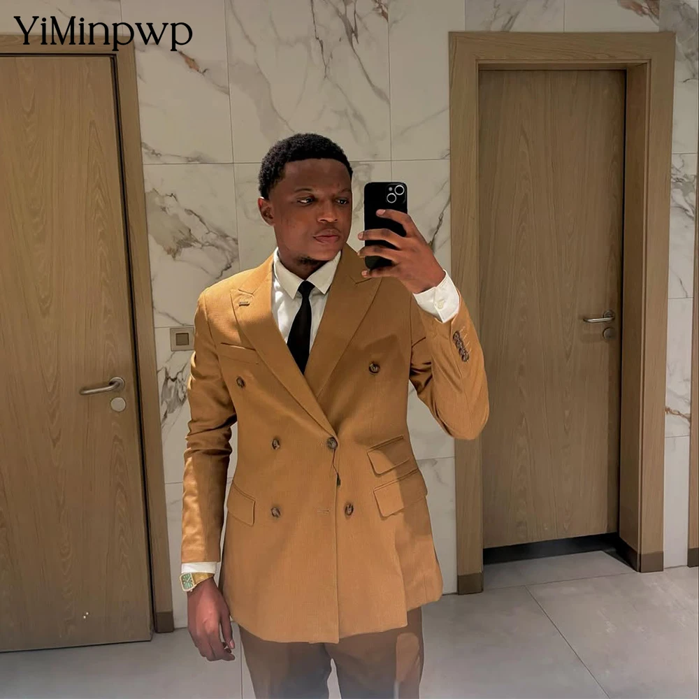 

YiMinpwp Brown 2025 New Arrival Men's Suit Peak Lapel Linen 2 Piece Party Prom Suit Spring Summer Business Slim Fit Suit XS-5XL