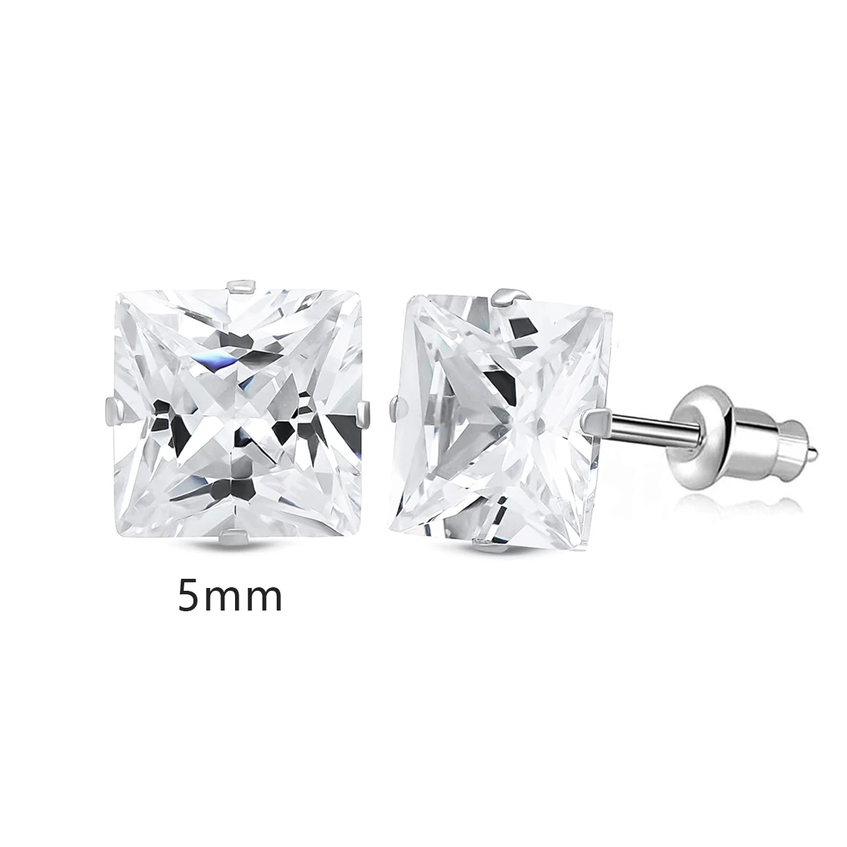 Stylish 4 Claw Square Cubic Zirconia Stud Earrings, Unisex