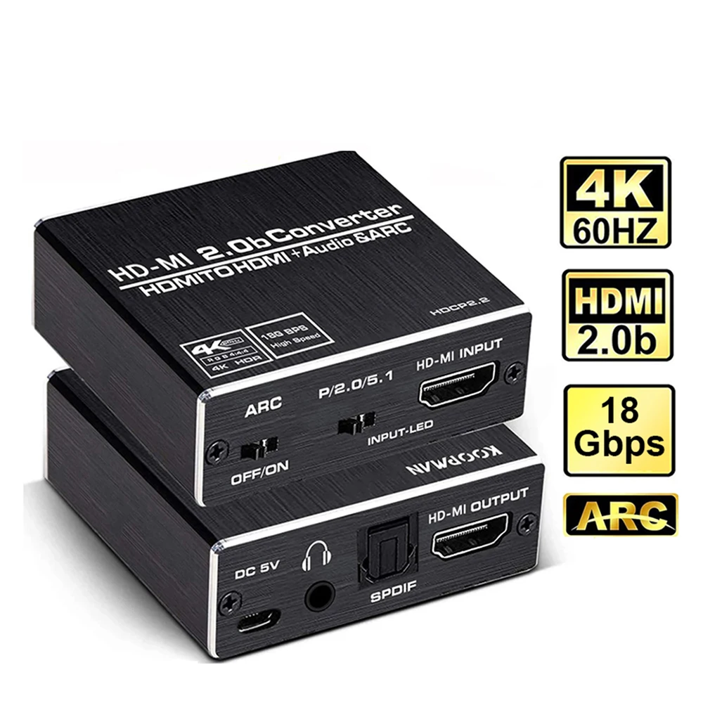 4K 60Hz kompatybilny z HDMI 2.0 rozdzielacz Audio 5.1 ARC HDMI kompatybilny ekstraktor Audio HDCP 2.2 HDR10 konwerter Audio