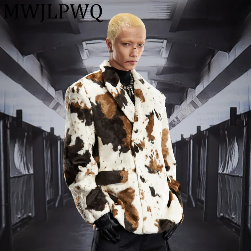 

MWJLPWQ Men's Straight Waist Loose Padded Shoulder Pattern Blazer For Men And Women High Street Double Breasted Suit Tops 12825