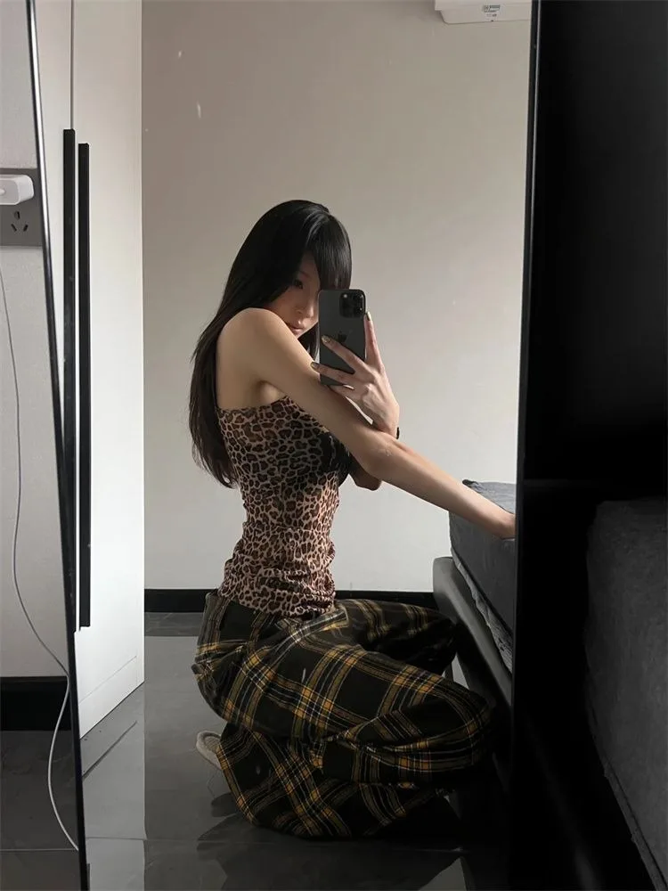 Leopard Print Women Tops Streetwear Aesthetic Commuting T-shirt Retro Sexy Y2K Crop Tops Comfortabled Casual Cute 2025 Summer