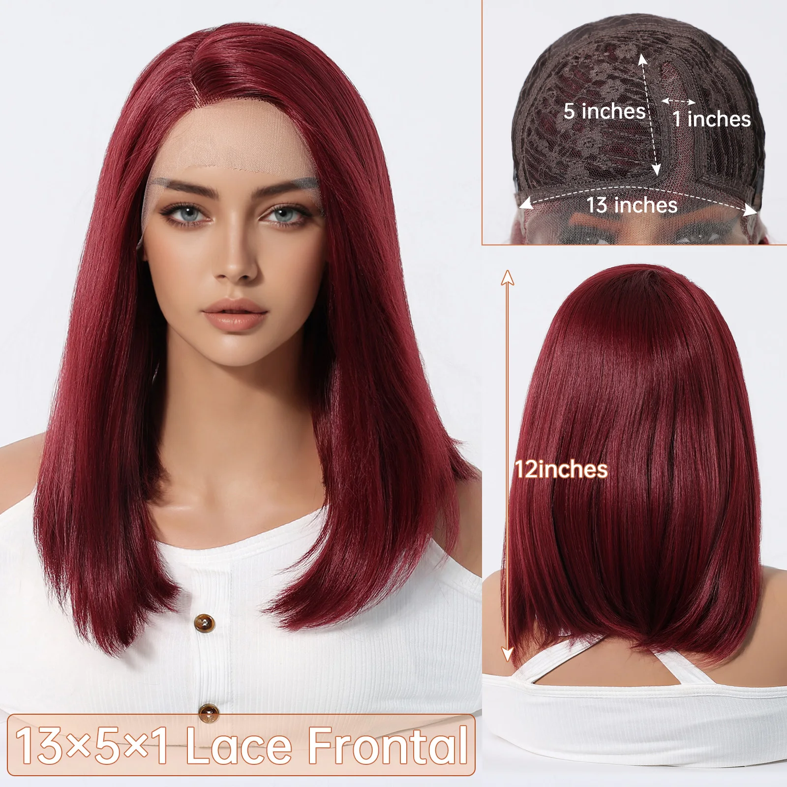 HAIRCUBE الأحمر مستقيم الدانتيل الجبهة بيروكات صناعية للنساء نوبل طويل أنيق الباروكات الشعر اليومي حفلة مقاومة للحرارة الشعر الطبيعي