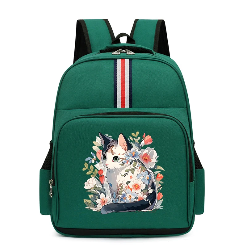 Boy Girl Cartoon Watercolor Cat Backpack Aesthetics Kitten Flower Schoolbags Kindergarten Primary Cute Animal Kawaii Kid Bagpack