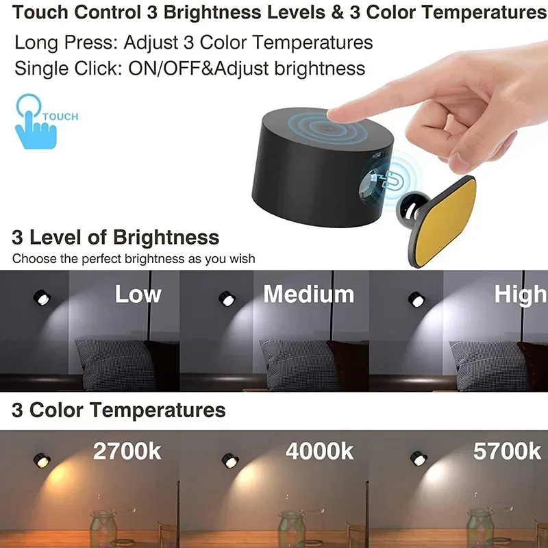 USB Rechargeable LED Wall Light Touch & Remote Control Cordless Wall Mounted Sconce Lights for Bedroom Reading Lamp