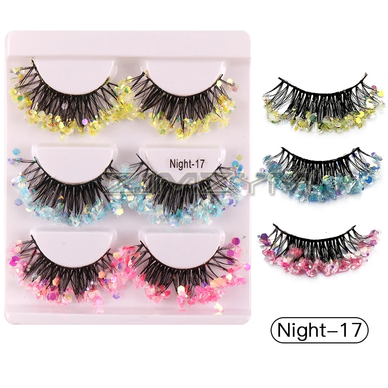 3D Shining Colored Eyelashes Glitter Dramatic Volume Glow Russian Color Fluffy Lashes For Cosplay Halloween Party Rainbow Cilias