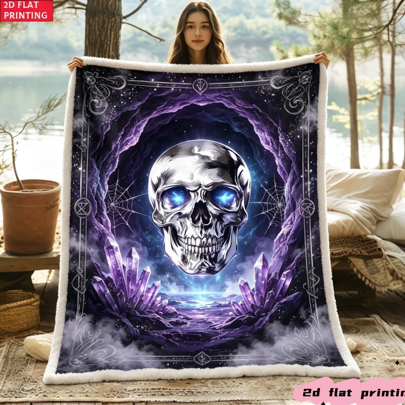 Steampunk Skull Throw Blanket  Mechanical Gear Cyborg Dark Fantasy Art Graphic Blanket for Indoor Sofa Couch Bedroom Home Space