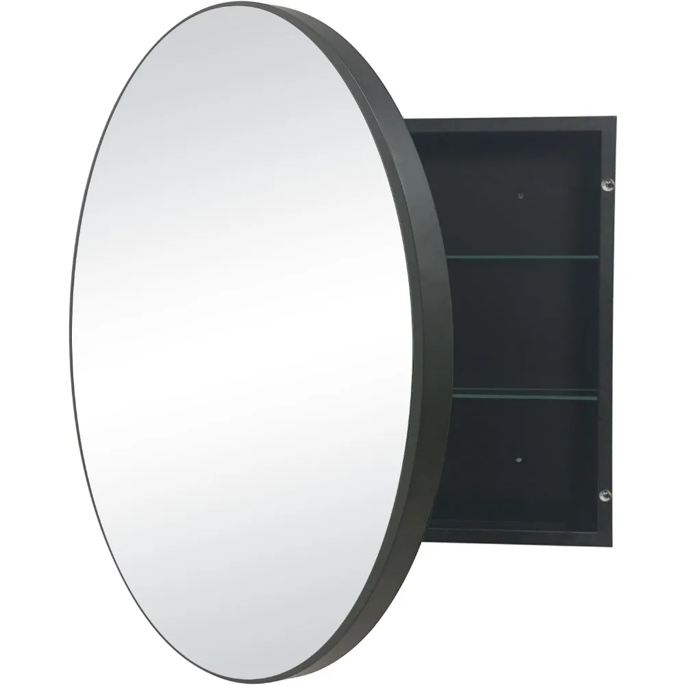 

28 x 28 Inch Round Medicine Cabinet Circular Bathroom Mirror Cabinet | Wall Surface Mounted Storage Cabinet