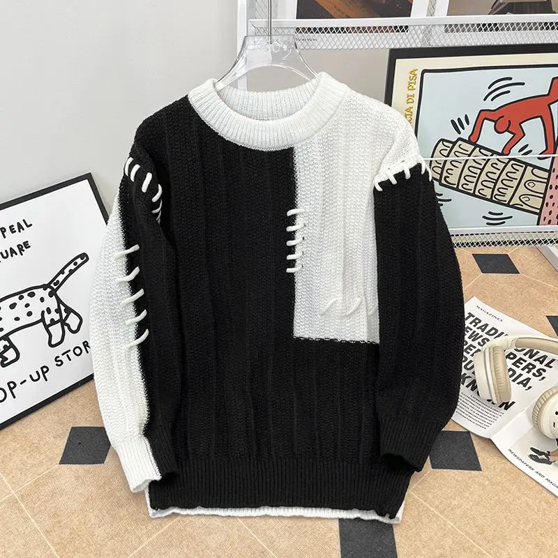 

Японский мужской вязаный свитер, цветной дизайн, осенне-зимний пуловер, мягкое среднее полиэфирное волокно, повседневная мода