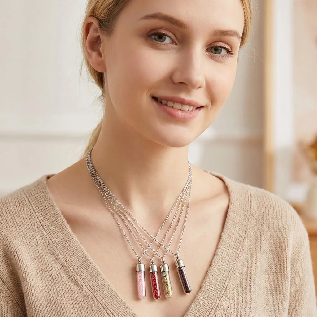 Portable Ashes Holder Glass Bottle Necklace Transparent Glass with Chain Wishing Bottle DIY Keepsake Memorial Necklace