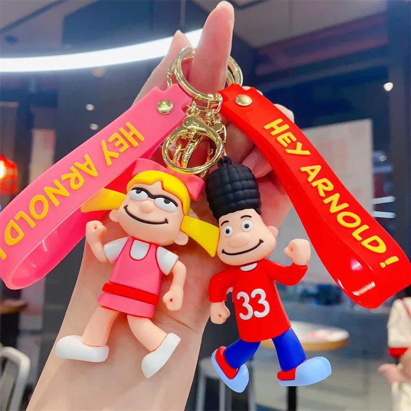 Kawaii Cartoon Action Figure Hey Arnold! Keychain Arnold Shortman Figurines PVC Toys Bag Car Key Ring Pendant Children Gifts