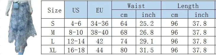 

New Women Tulle Tutu Long Skirt Lightweight Tie-Dye Print Layered Ruffles Elastic A-Line Skirt For Beach Party Streetwear S-XL