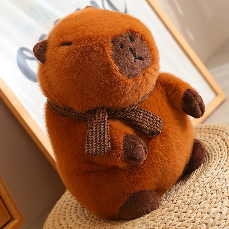 25/35Cm Kawaii 'S Sjaal Capibara Pluche Pop Bruin Wit Capibara Knuffel Met Een Rode Grijze Sjaal Als Kerstcadeau Voor Kinderen