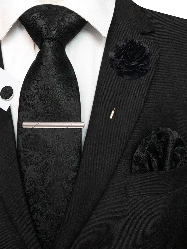 ربطة عنق بيزلي أرجوانية مع بروش ربطة عنق زفاف أنيقة للرجال أزرار أكمام منديل مشبك ربطة عنق الصدار ملحقات حفلات الأعمال