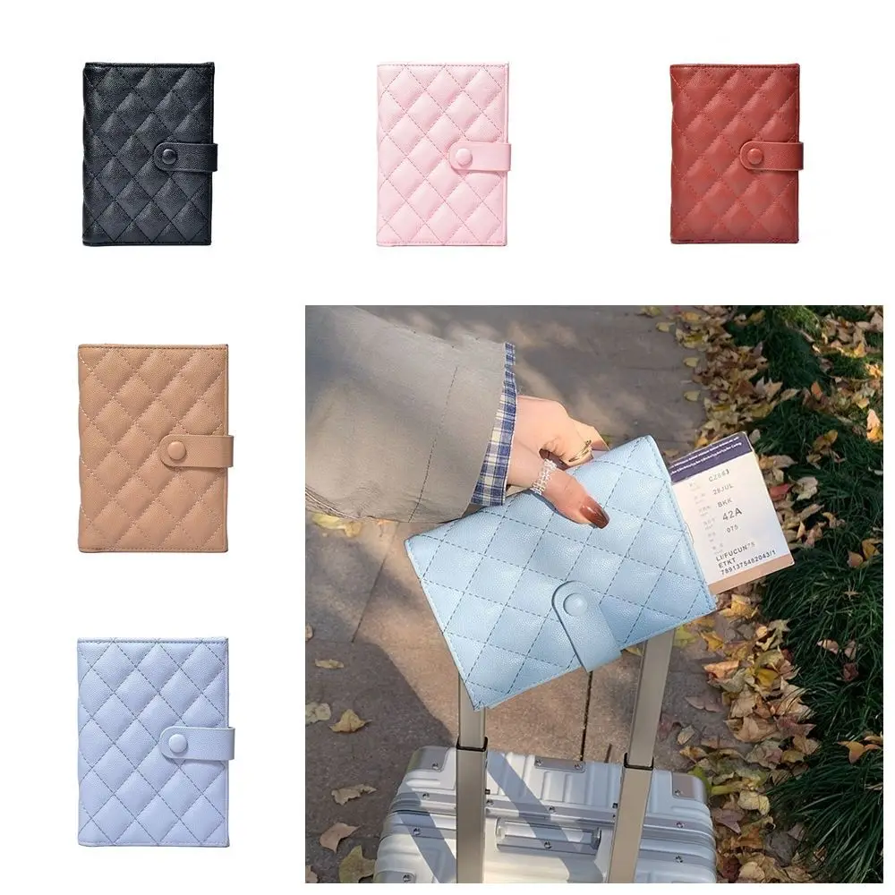 

Rhombus Plaid Leather Passport Holder Solid Color Korean Style Certificate Storage Bag Airplane Check-in Card Case Passport Clip
