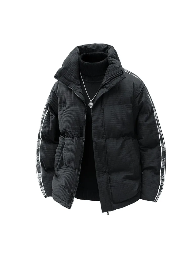 سترة شتوية فضفاضة مناسبة للرجال دافئة مقاومة للرياح بلون سادة نمط الشارع معطف سميك بياقة واقفة معطف قطني أنيق #4