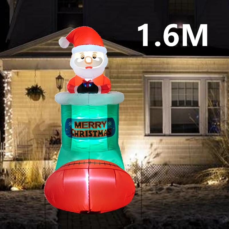 

1.6M inflatable Christmas stockings lift Santa Claus, built-in LED lights, indoor and outdoor festive party decoration supplies