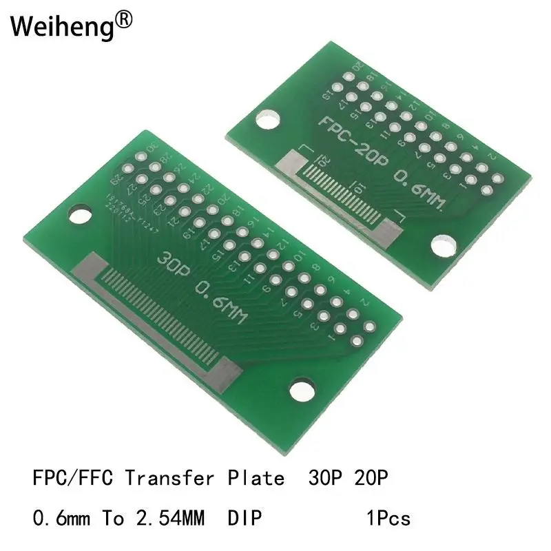 Placa de prueba FPC/FFC de 0,6 MM, placa de conversión 20P, 30P, 2,54 MM, espaciado, conmutación PCB, 1 unidad