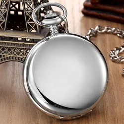 Reloj de bolsillo mecánico liso para hombre y mujer, pulsera de Metal de acero inoxidable, colgante y cadena FOB, regalo Unisex
