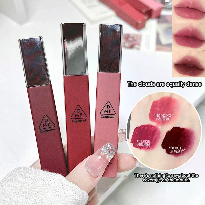 Cappuvini batom fosco de veludo, hidratante, suave, de longa duração, copo antiaderente, fácil de aplicar, maquiagem, brilho labial feminino
