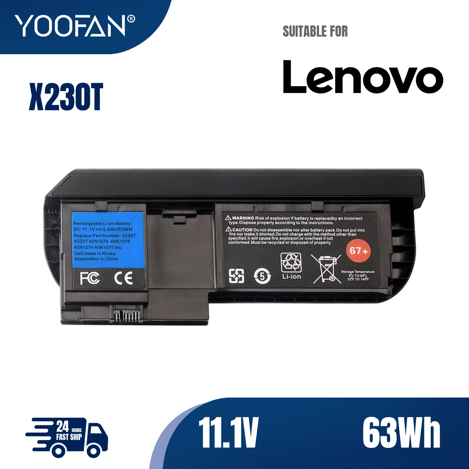 YOOFAN Corea celular X230T batería de tableta para Lenovo Thinkpad X230T 45N1078 45N1079 45N1075 45N1077 45N1074 67 + 11.1 V 560