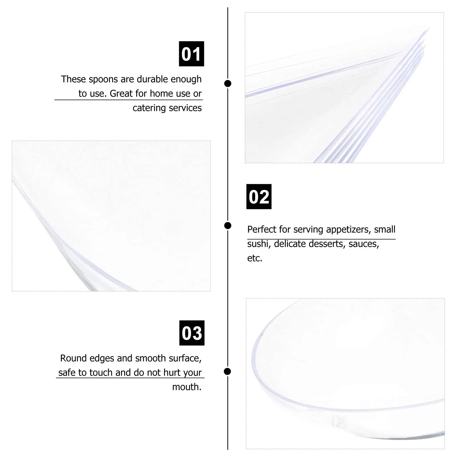 

40pcs Dessert Spoons Plastic Disposable Sushi Appetizer Catering Supplies Tasting Round Smooth Safe Durable Home Use Kitchen