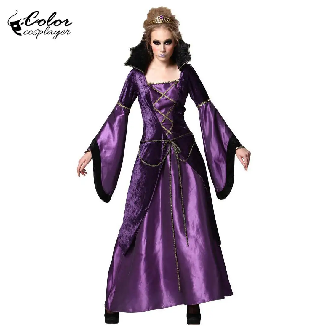 

Color Cosplayer Medieval Dresss Long Sleeve Purple Witch Robe Drama Cosplay Costume Carnival Fantasia Halloween Party Clothing