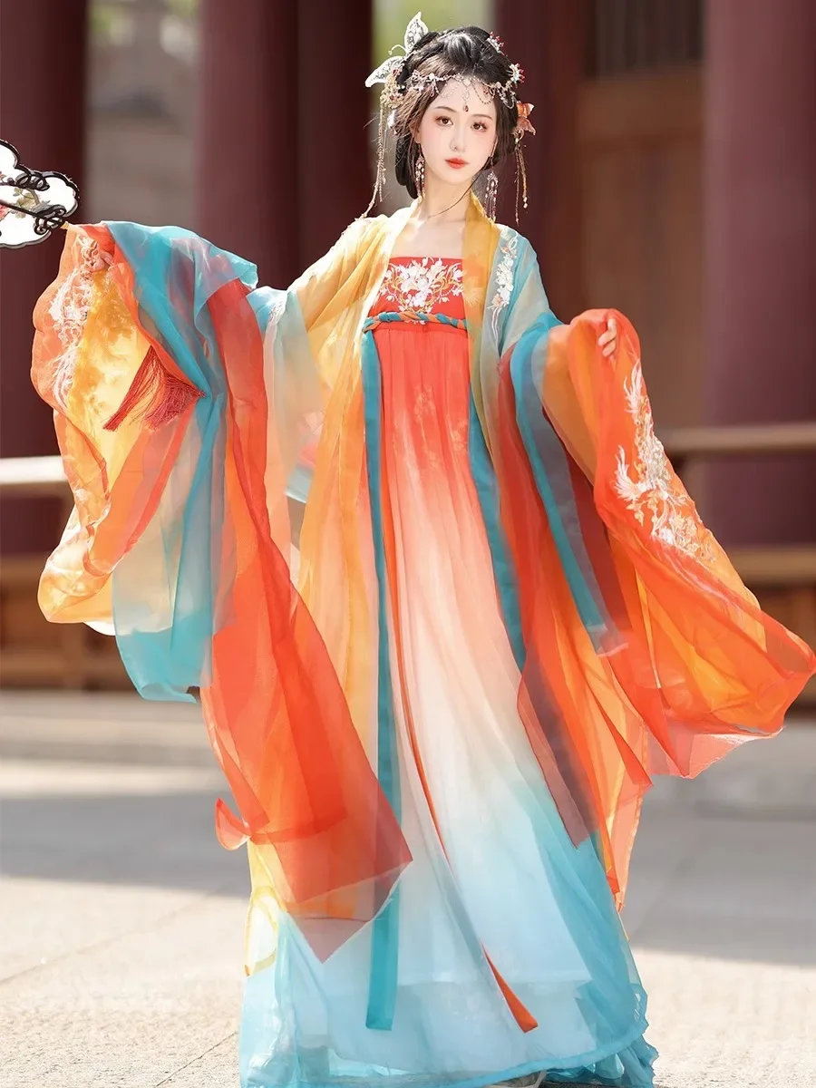 Chinese Traditional Dress Song Long Sleeved Placket Shirt Placket Skirt Immortal Aura Song Made Orange Hanfu Female Dunhuang Set